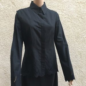Black bell sleeve shirt with eyelet embroidery
